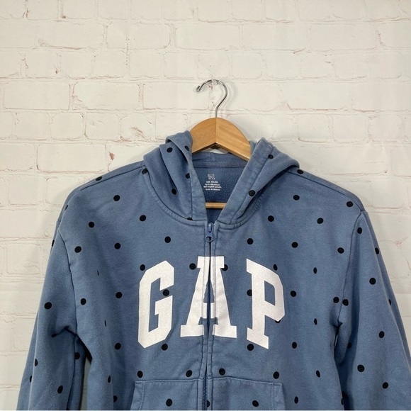 GAP Full Zip Hoodie Sweatshirt Girls XXL 14-16 Blue Polka Dot Pockets - Picture 2 of 7